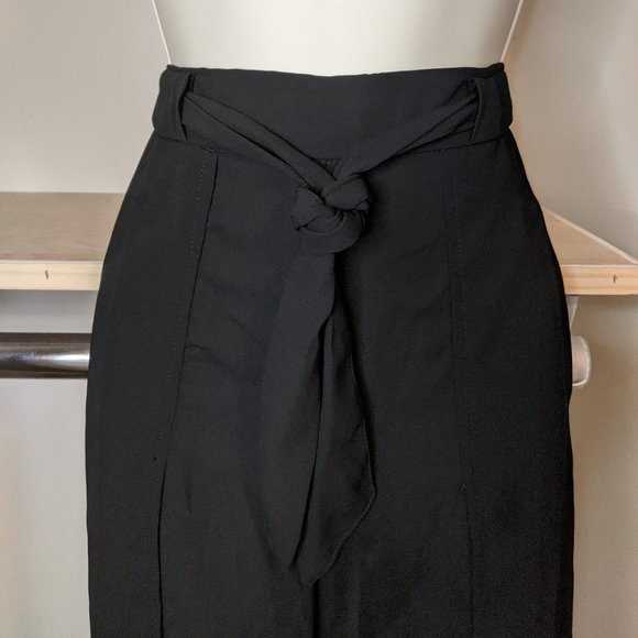 H&M Divided Black Front Slit Casual Pants with Tie Sash - Picture 3 of 7